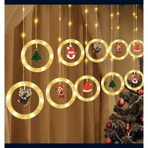 Window Lights Christmas Decor Ring Lights with Ornament LED Curtain Lights USB